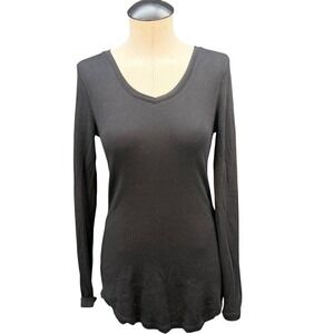 WOOLX EVA Black Merino Wool Long Sleeve V-Neck Tunic Top – XS